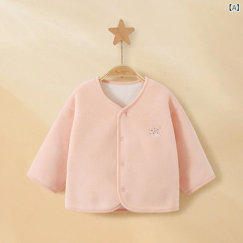 アウター ベビー 男の子 女の子 子供服 幼児 ユニセックス 春秋冬 裏起毛 厚手 防寒 保温 暖かい ポリエステル 長袖 前開き カーディガン 上着 お出かけ 通園 普段使い