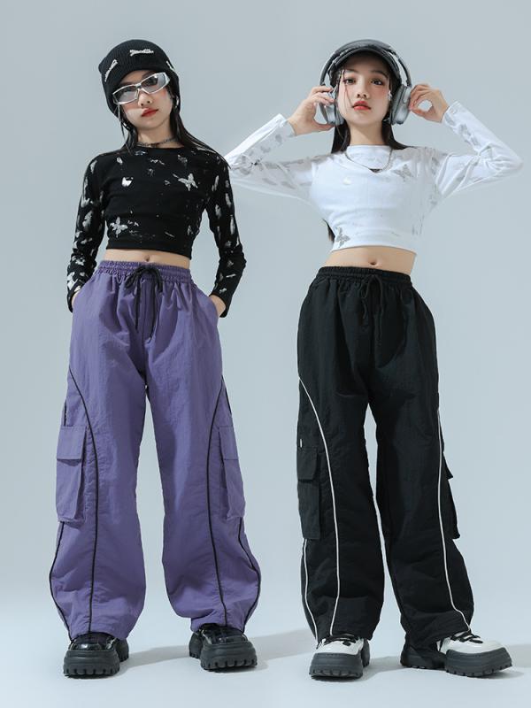 ダンスウェア キッズ 女の子 ガールズ ストリートダンス ヒップホップ ジャズダンス ラテンダンス 発表会 衣装 レッスン着 練習着 スリムフィット トレンド おしゃれ 甘辛ミックス 春秋 綿素材
