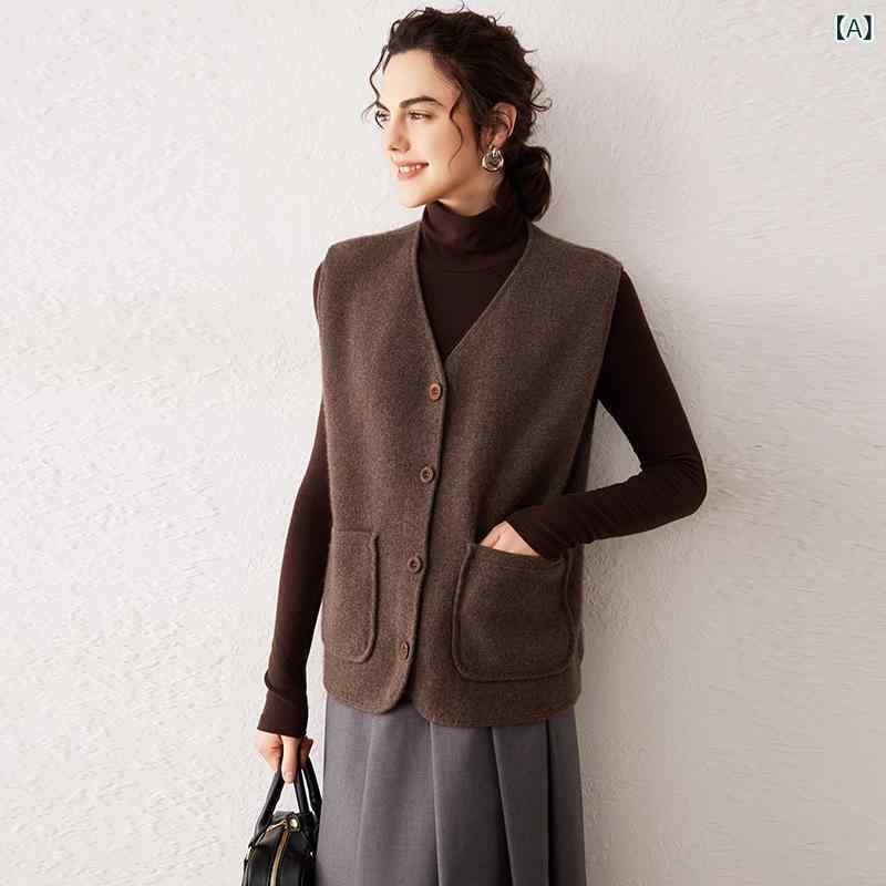 より良い レディース 秋冬 カシミール 編み物 Vのど首 ノースリーブ シングル名取り草 衣嚢付き添い人 花の冠yd 重ね着 羽織り ゆったり 心地よい 普段使い走り 執務室 生あたたかい ジレ トップス