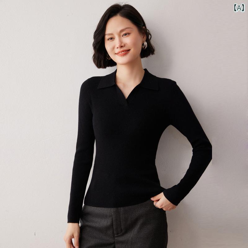 ニット レディース カシミヤ ポロ襟 長袖 プルオーバー スリムフィット 無地 通勤 オフィス カジュアル 普段使い きれいめ 上品 フェミニン 秋冬 ソフトな肌触り｜Hanbok Home 9,561円