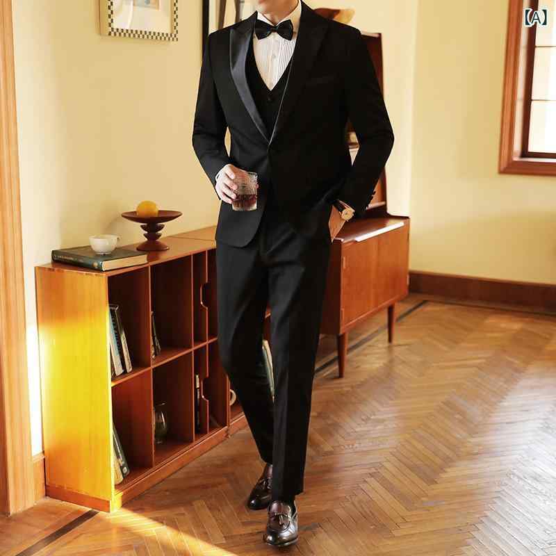 スーツ メンズ 結婚式 婚約 新郎 グルームズマン 礼服 タキシード フォーマル スリーピース 1つボタン シングル 大きいサイズ スリムフィット ブラック 混紡 再生繊維 披露宴 パーティー 成人式 ビジネス 9,653円