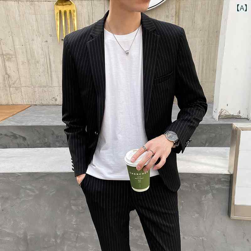 スーツ メンズ 男性用 春 ストライプ柄 ツーピース スリムフィット 細身 美シルエット 高級感 ビジネス 通勤 オフィス フォーマル スタイリッシュ レーヨン混紡