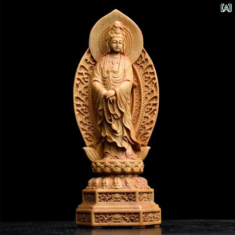 飾りつけ 崖柏木彫り 純乎たる材 観音菩薩 思いやり仏 仏像 寿像 蓮台 持珠 リビング 室内装飾 オブジェ 新中式 名著 作物品 芸術品 身寄り用 思い入れる 癒し 祈とう かざり付ける