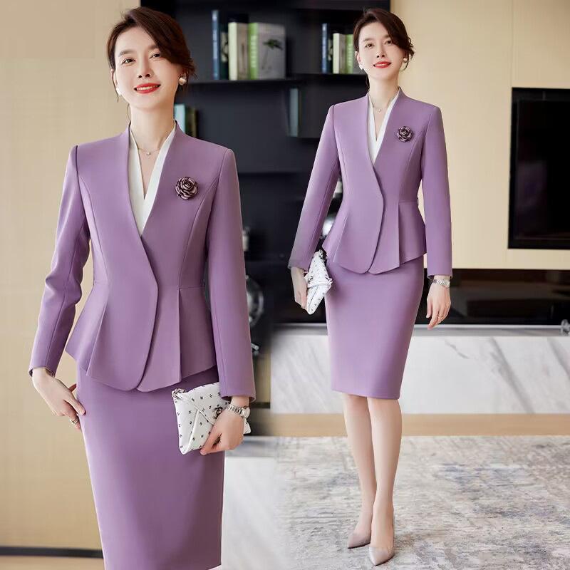 スーツ レディース 女性用 美容師 受付 宝飾店 ジュエリーショップ セットアップ 高級感 上品 エレガント おしゃれ スタイリッシュ オフィス 通勤 秋冬 ユニフォーム 制服 ポリエステル スパンデックス
