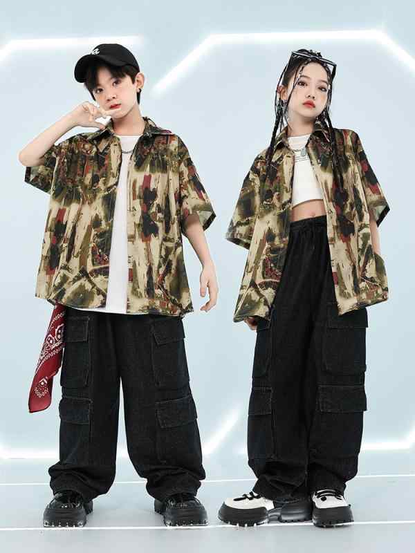 ダンス衣装 キッズ 男女兼用 ヒップホップ ストリート系 セットアップ パフォーマンスウェア 発表会 ステージ イベント 練習着 スタイリッシュ おしゃれ ポリエステル綿混