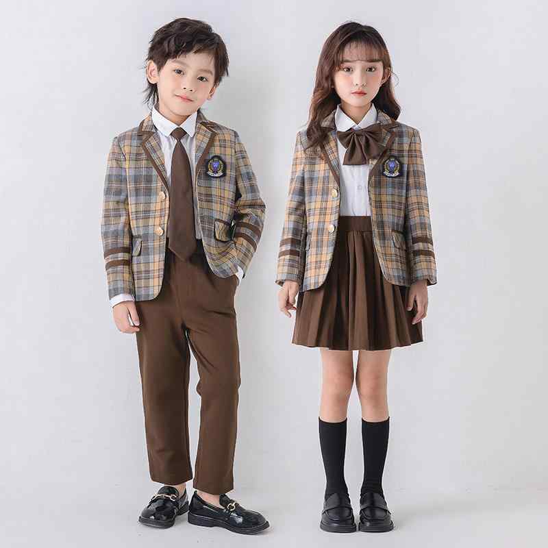 スクールユニフォーム キッズ 男女兼用 アカデミー風 チェック柄 ブレザー セットアップ 小学生 幼稚園 インターナショナルスクール クラス服 フォーマル 入学式 卒業式 発表会 通年