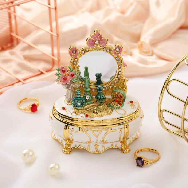ジュエリーボックス 金属製エナメル ドレッサー型 上質 アクセサリーケース 宝石箱 コンパクト 合金製 インテリア置物 小物入れ ホワイト スカイブルー グリーン 誕生日 プレゼント