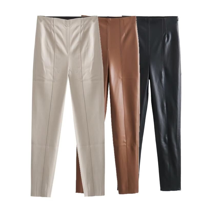 パンツ レディース PUレザー フェイクレザー 合皮 ハイウエスト スキニー ロングパンツ 美脚効果 スリムフィット ストレッチ セクシー きれいめ カジュアル ブラック オフホワイト ブラウン