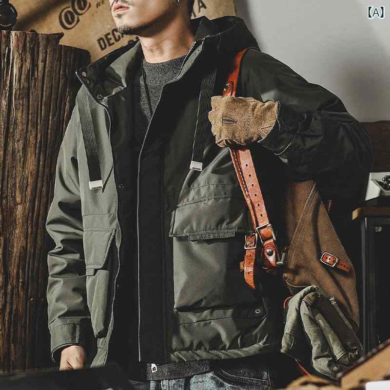 アウター メンズ アメリカン 古典派音楽 レトロ ビンテージ 細工物上衣 中綿 ボンネット付き添い人 ミリタリー 上衣 ポリエステル 烏兎 フォレストグリーン カーキ 黒いこと アウトドア 運動競技 普段使い