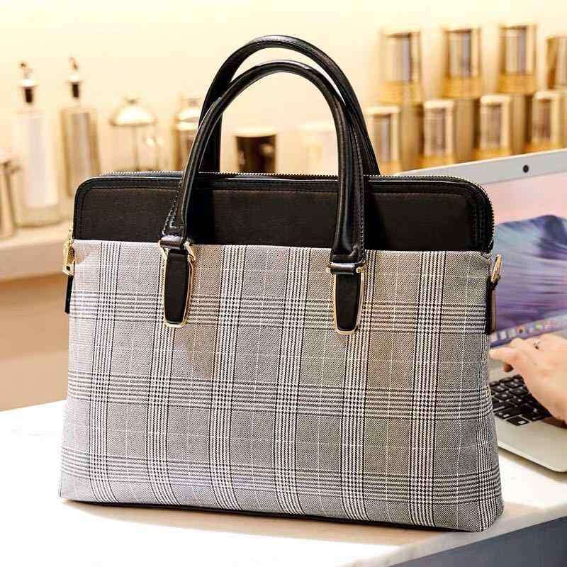 ノートPCケース 男女兼用 ビジネスバッグ ブリーフケース PCバッグ 14インチ対応 シンプルデザイン 超軽量 耐摩耗性 負担軽減 高級感 合皮 モノクロチェック柄 切り替え 通勤 出張