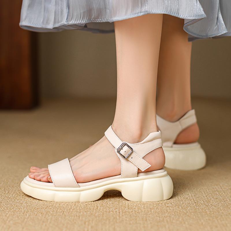 サンダル レディース 女性用 春夏 ミドルヒール チャンキーヒール 厚底 ラウンドトゥ オープントゥ 通気性 柔らかインソール フェミニン エレガント PUレザー ラバーソール イエロー アイボリー カジュアル ストリート 普段使い 歩きやすい