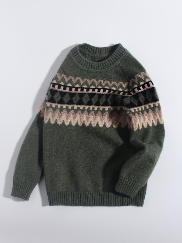 セーター 子供服 キッズ ニット カシミヤ クルーネック 長袖 厚手 暖かい 柔らかい ミリタリーグリーン カーキ レトロ カジュアル 冬 普段使い 通園 通学 プルオーバー|Hanbok Home
