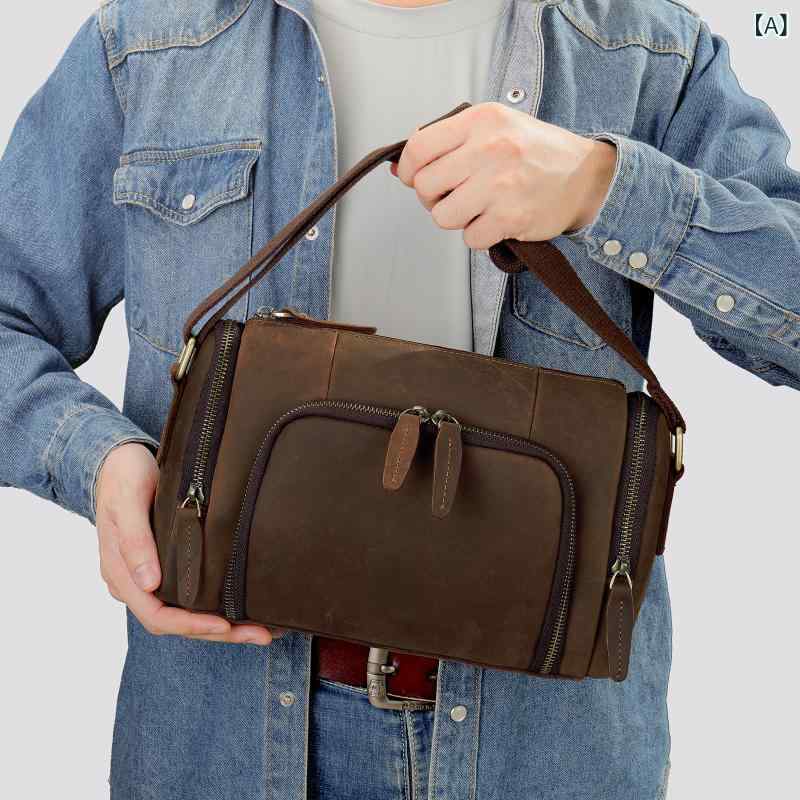ショルダーバッグ メンズ 牛革 レトロ ヴィンテージ ミニ コンパクト 横型 筒型 斜め掛け 普段使い デイリーユース 撥水 耐久性 大容量 ブラウン ブラック