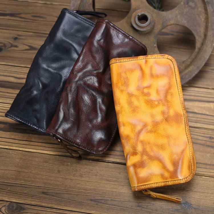 財布 メンズ 長財布 牛革 植物タンニンなめし ウォッシュ加工 レトロ ヴィンテージ スタイリッシュ 高級感 大容量 ビジネス カジュアル ハンドメイド