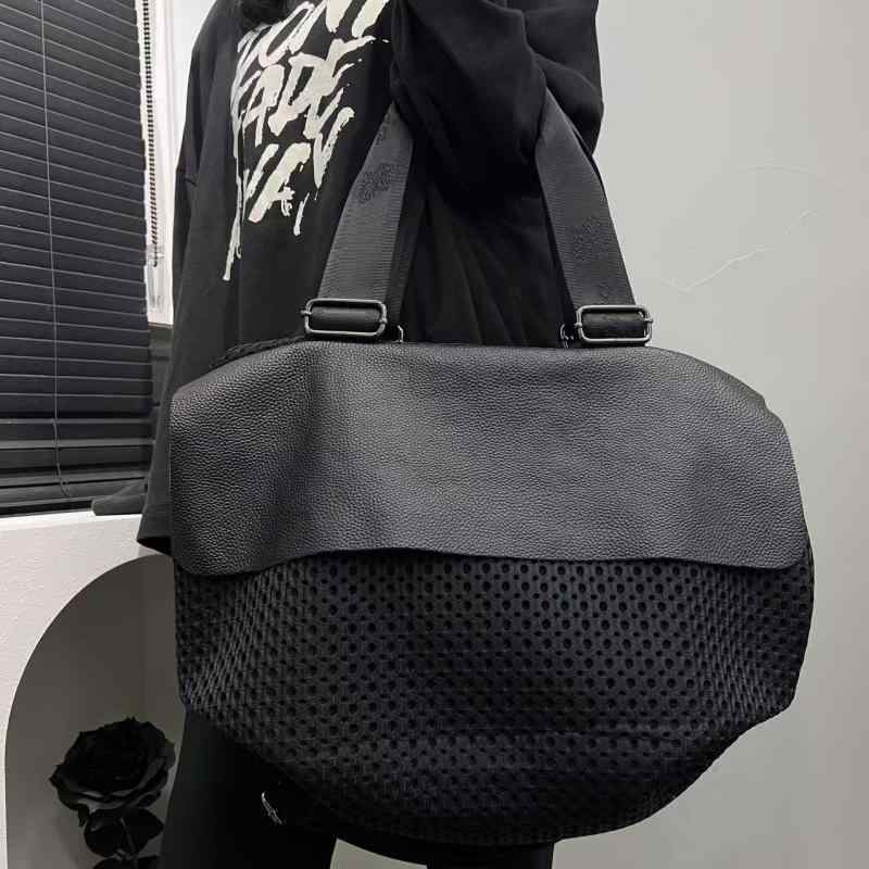 バッグ レディース 女性用 メッシュ 切り替え レザー トートバッグ ショルダーバッグ 大容量 ビッグサイズ 横型 スクエア レトロ クラシック ファッション ストリートカジュアル 普段使い 内ポケット ブラック 春夏