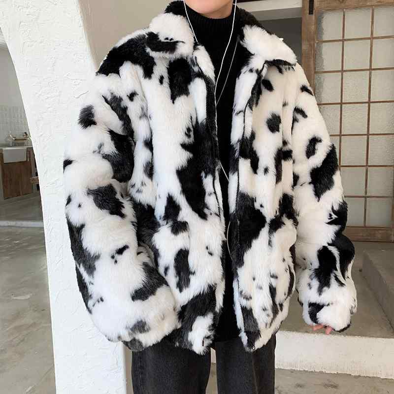 アウター メンズ なめし革 牛柄 フェイクファー 中綿 上衣 原宿系 表どおり 防寒 ルーズフィット 心地よい 冬