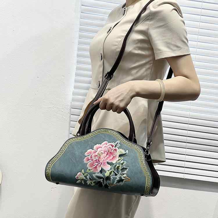 鞄 レディース レトロ 中国風 縫い 瀬戸ものお召しもの 主題 綿麻 PUなめし革 手提げ ショルダーバッグ クラウドバッグ 外殻型 普段使い走り デイリー若い衆 春夏