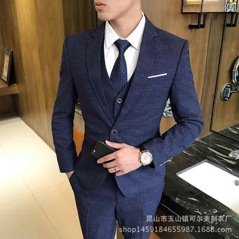 スーツ メンズ 男性用 ビジネス カジュアル ストライプ グレンチェック スリーピース スリム 細身 ノッチドラペル センターベント アセテート素材 春秋 ブルー ブラック|Hanbok Home