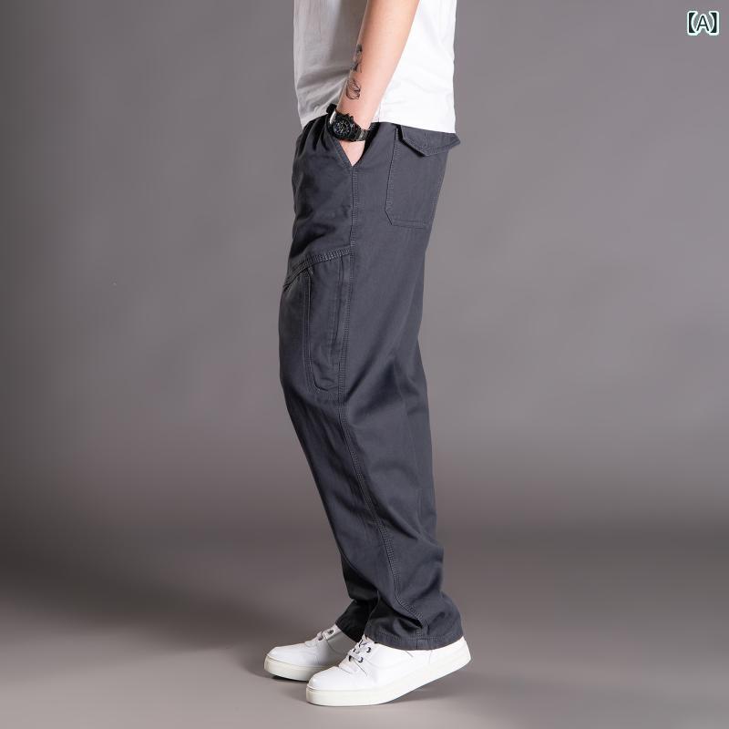 カーゴパンツ メンズ カジュアル ゆったり ストレート 長丈 ウエストゴム 大きいサイズ 体型カバー 綿混 微ストレッチ イージーケア 普段使い