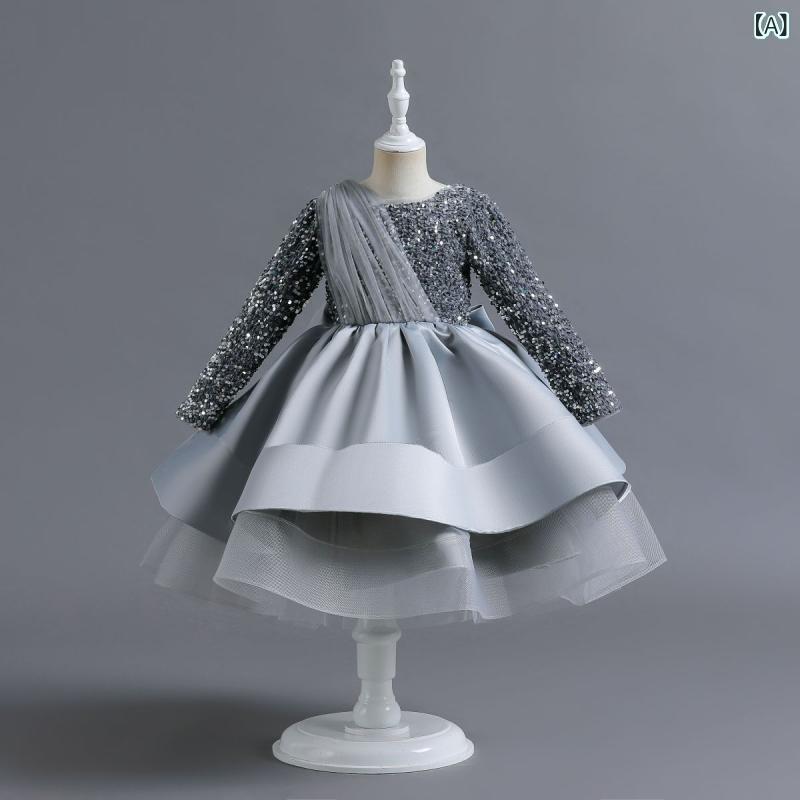 ワンピース ガールズ ジュニア ハロウィン パーティー プリンセス スパンコール キラキラ チュール 欧米風 イブニングドレス 結婚式 発表会 誕生日 ブラック グレー ブルー レッド
