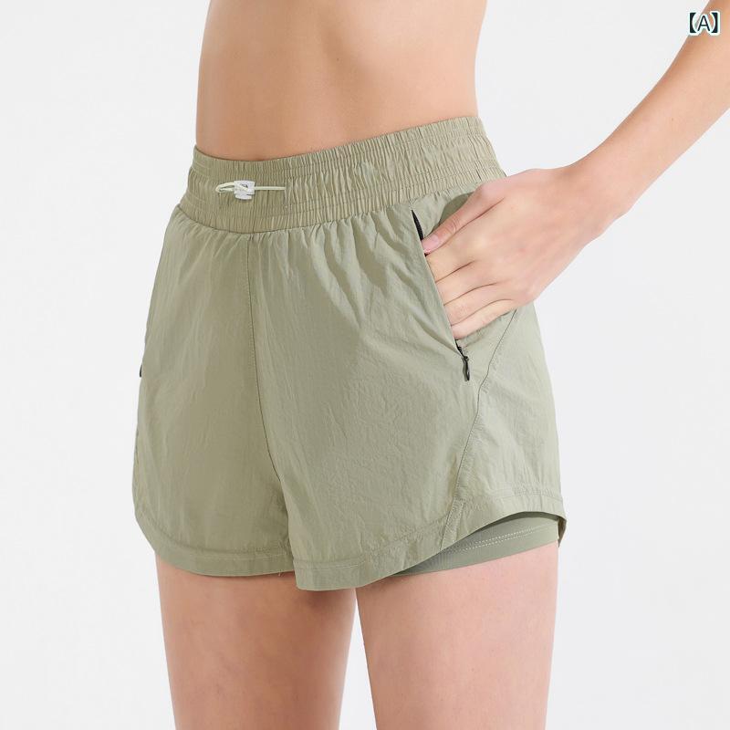 ショートパンツ レディース インナー付き 透け防止 ジッパーポケット 吸湿速乾 快適 ストレッチ ヨガ フィットネス ランニング トレーニング ジム ワークアウト スポーツウェア ゆったり ルーズフィット ハイウエスト 春夏