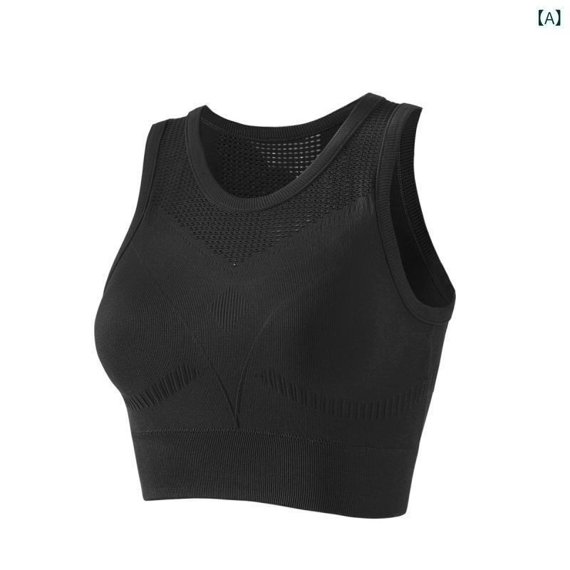 スポーツブラ レディース 一体型 胸パッド 固定カップ 防振 谷間メイク 薄手 メッシュ 美背 見せブラ 吸湿速乾 通気性 伸縮性 ミドルサポート ナイロン ヨガ フィットネス ランニング ワークアウト