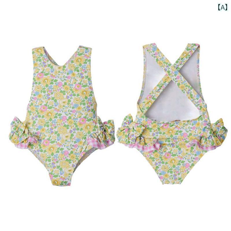 キッズ水着 女の子 ベビー ワンピース フリル かわいい UVカット おしゃれ 欧米風 プール 海水浴 水遊び レジャー 2歳 3歳 4歳 ポリエステル 小花柄 カートゥーン イエロー 4,195円