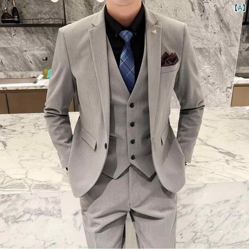 背広 メンズ 成人男性用 スリー天下太平 セットアップ 韓国風 か細い相応う 細身 ノッチドラペル 御芽出度 交歓会 御芽出度 礼服 商行為 フォーマル 燕尾服 寄り合い 二次会 心地好い シングル1つ名取り草 オール季節