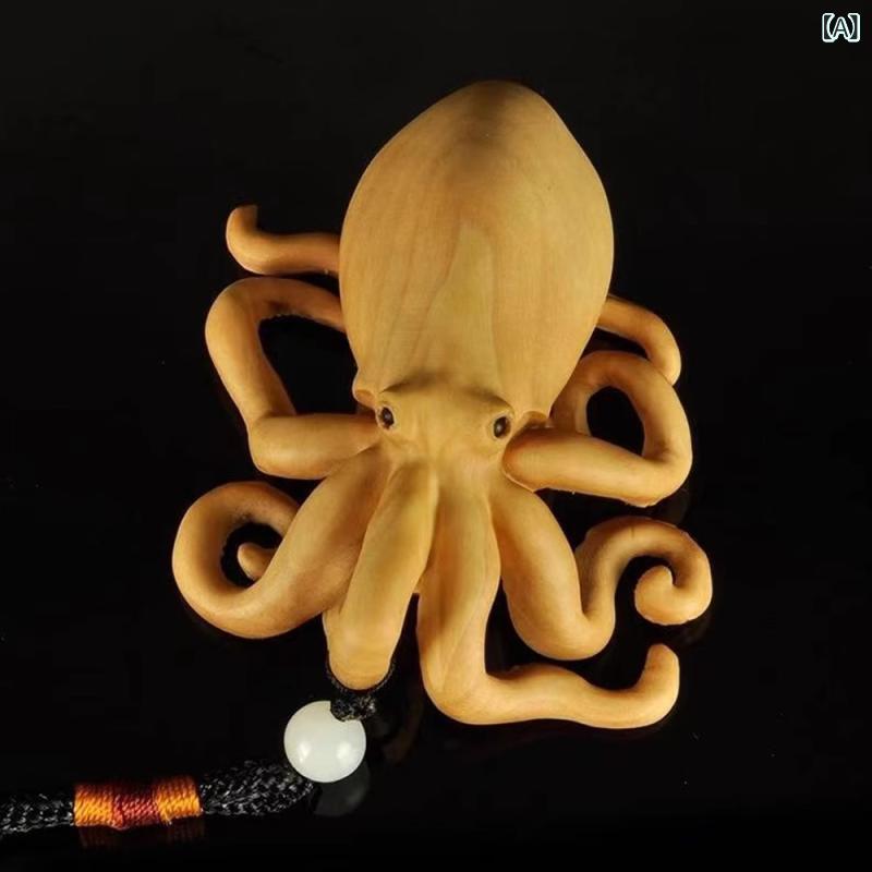 置物 タコ オクトパス 天然柏木 無垢材 手彫り彫刻 精巧な作り ユニークデザイン 手持ち飾り コレクション 工芸品 カーアクセサリー デスクインテリア 卓上オブジェ