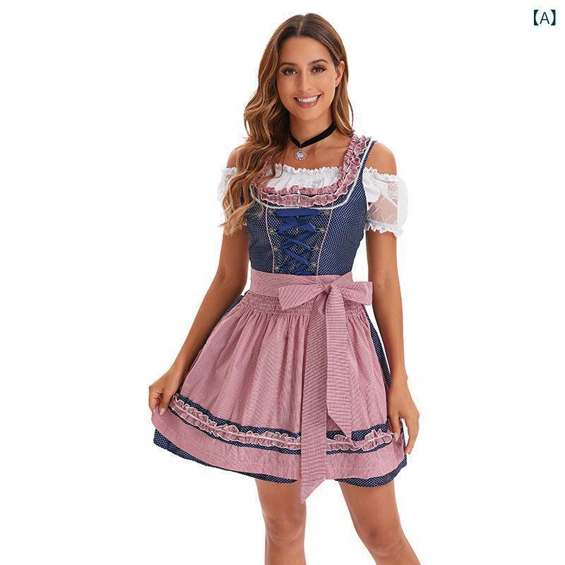 コスチューム レディース M-2XLサイズ ビール祭り 衣装 ドイツ ミュンヘン ビアフェス 仮装 ババリア メイド服 ワンピース かわいい イベント ハロウィン ポリエステル ピンク