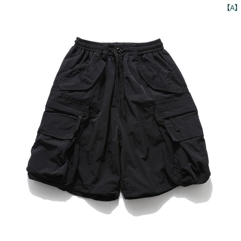ショートパンツ メンズ 夏 レトロ カジュアル ストレート カーゴパンツ マルチポケット ゆったり ウエストゴム ストレッチ 通気性 ブラック グリーン カーキ