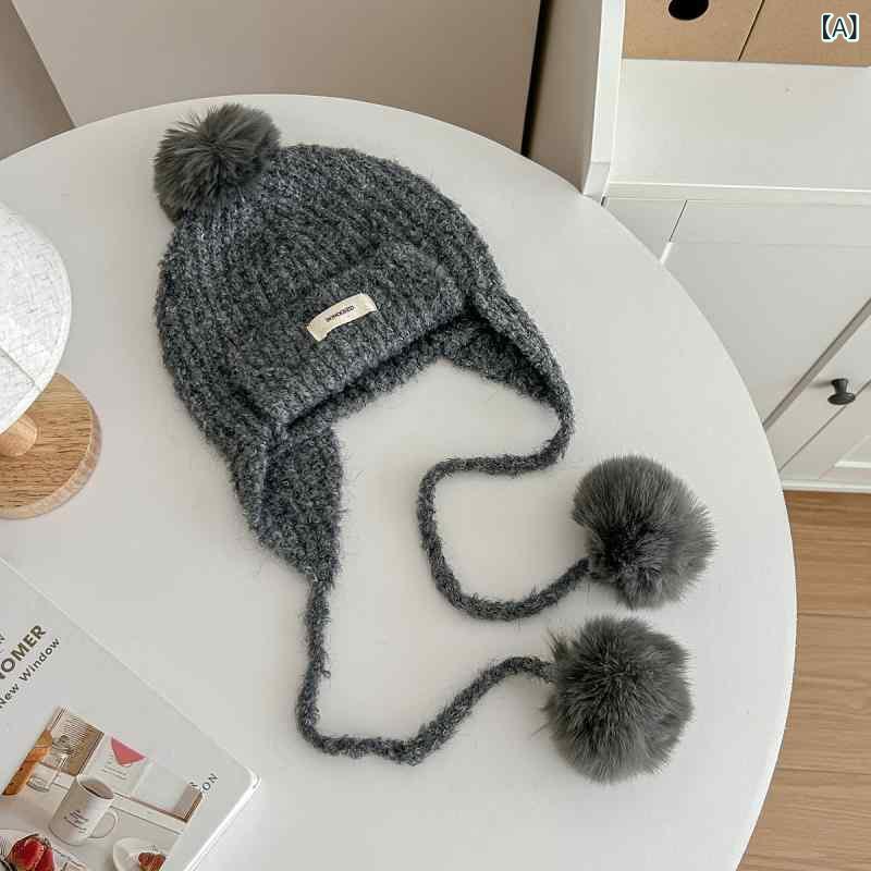 ニット帽 レディース かわいい 裏ボア 厚手 防寒 保温 耳当て付き ロシア帽風 フライトキャップ風 毛糸 冬用 自転車 サイクリング アウトドア 普段使い おしゃれ