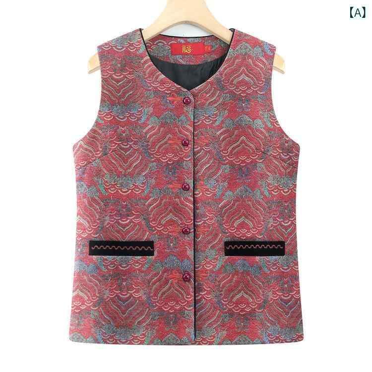 ベスト レディース シニア ミセス ゆったり 大きいサイズ 秋冬 花柄 刺繍 ポケット付き おしゃれ 上品 きれいめ カジュアル 通勤 ポリエステル素材 レッド ブルー グリーン