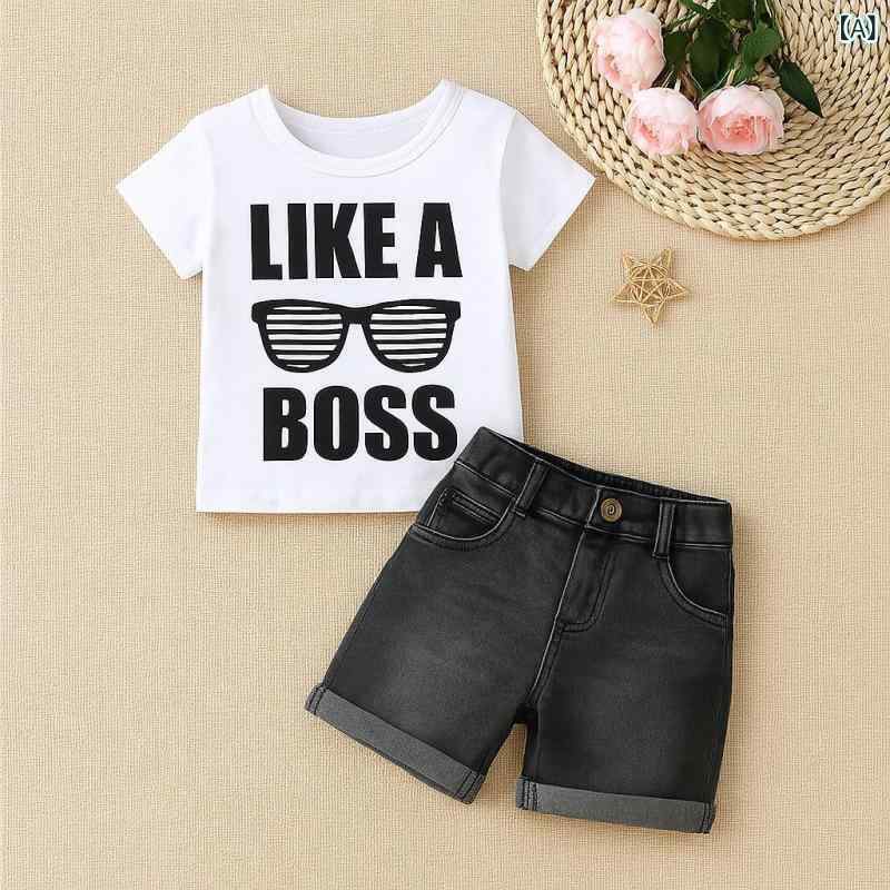 キッズ 男の子 春夏 半袖Tシャツ ショートパンツ アルファベット柄 迷彩 カモフラージュ カジュアル 綿 コットン 普段着 ホワイト