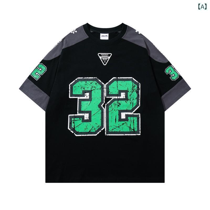 Tシャツ ユニセックス メンズ レディース ストリートファッション トレンド スポーティ 切り替え バイカラー 半袖 夏服 カジュアル 普段使い 着回し クルーネック 綿 ルーズフィット ロゴデザイン ペア お揃い