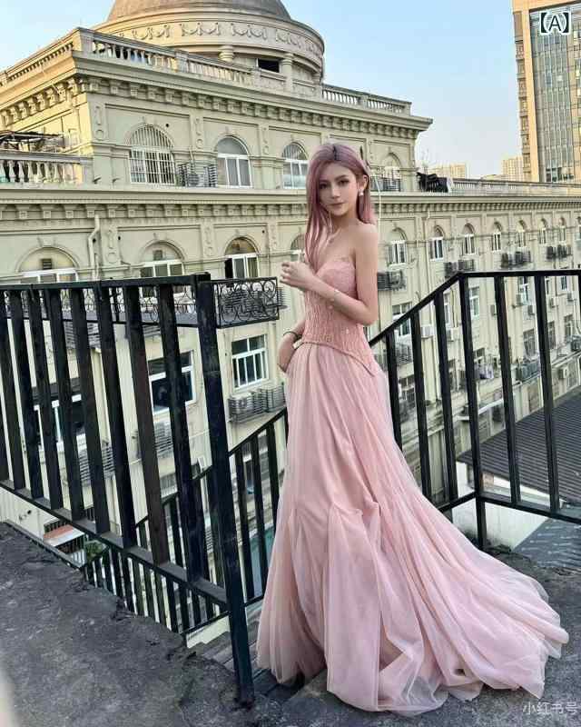 ワンピース レディース ベアトップ ドレス 結婚式 ブライダル 花嫁 婚約 イブニング フォーマル 礼装 高級感 ライトラグジュアリー 個性的 ビスチェ Aライン ロング丈 プリーツ フェアリー オーガンジー ポリエステル 春夏 ピンク ベージュ 8,587円