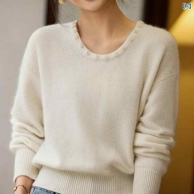 編み物 レディース 春夏 伸び伸びする影ぼうし パール 丸首 窈窕たる 羊毛 長袖 心地好い デイリー 通い 着回し 着心地人並み外れた 白いこと 赤いこと