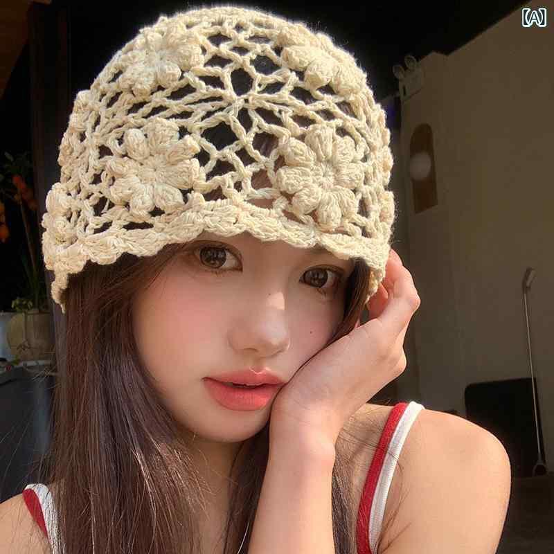 ニット帽 レディース 透かし編み かぎ編み 綿 コットン 春夏 小顔効果 ゆったりサイズ レトロ 通気性 日よけ UV対策 ワッチキャップ 普段使い カジュアル おしゃれ