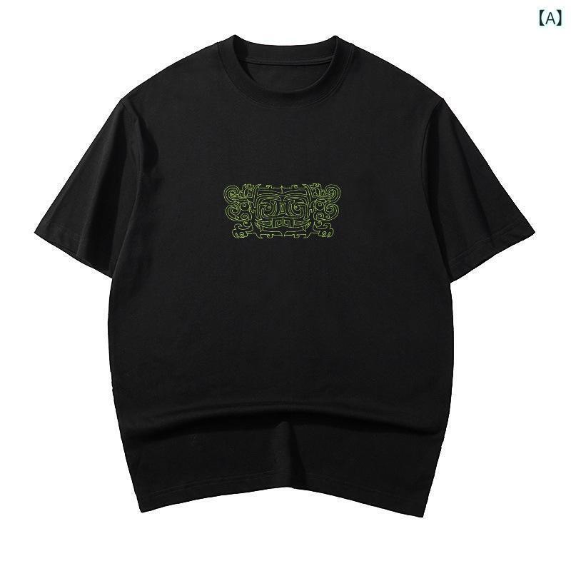 Tシャツ メンズ 貔貅 獣柄 刺繍 半袖 立体裁断 クルーネック トップス ゆったり オーバーサイズ 綿 コットン 通気性 ファッション デイリーユース ペアコーデ