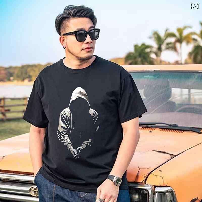 Tシャツ メンズ 男性用 ビッグシルエット ゆったり カジュアル スポーツ 丸首 半袖 トップス コットン 伸縮性 通気性 吸湿速乾 プリント 春夏 普段使い ブラック