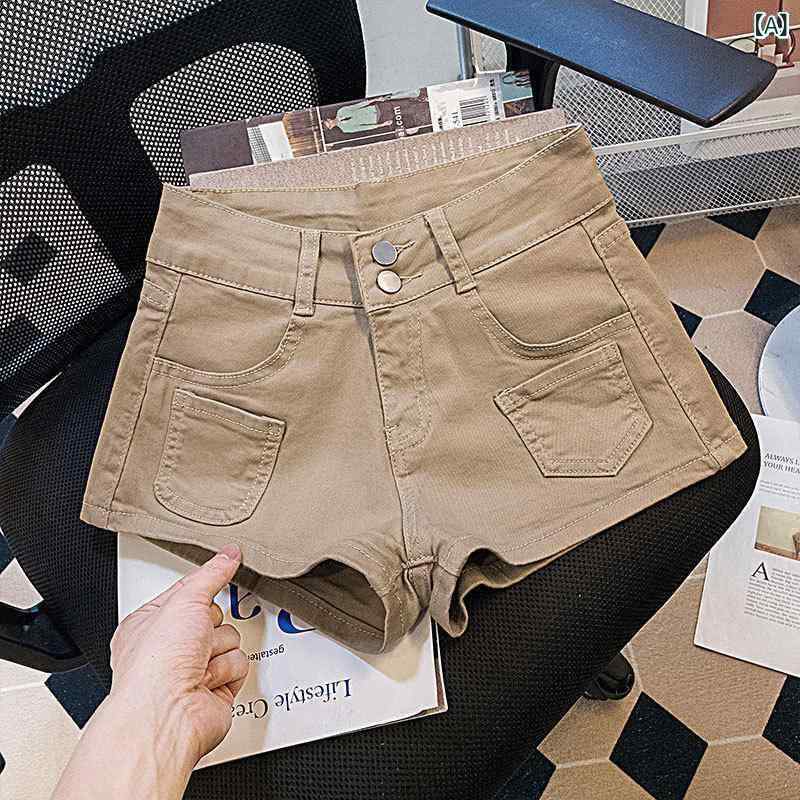 デニム ホットパンツ レディース 女性用 ホワイト 春夏 着痩せ 細見え スタイルアップ セクシー ハイウエスト Aライン フレア ワイド 綿混 コットン ストレッチ ボタン カジュアル 普段使い
