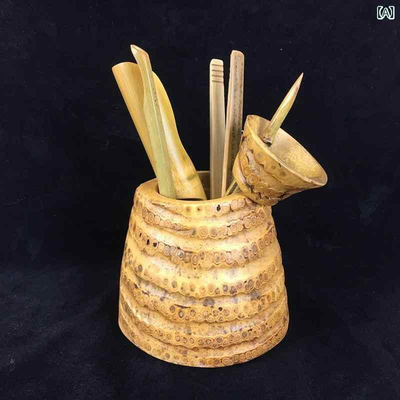 中国茶器 竹根製 筍先 六君子 6点セット 茶杓 茶則 茶針 茶挟 天然素材 中華風 茶席 お点前 高品質 上質