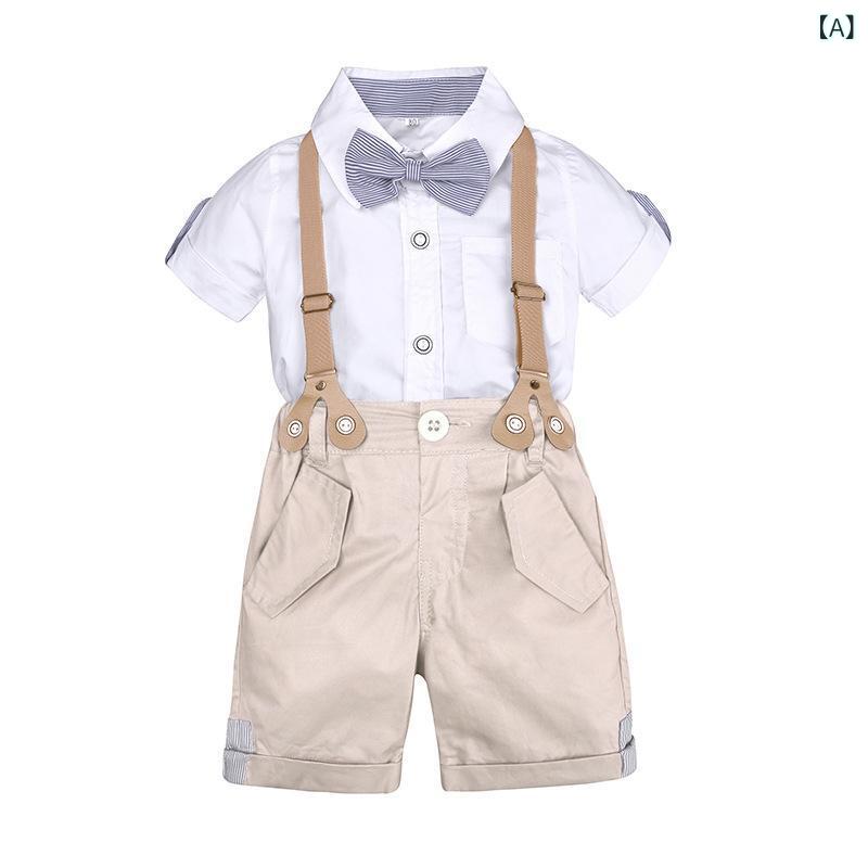 キッズ 男の子 フォーマル セットアップ 三点セット 白 シャツ サロペット 蝶ネクタイ 結婚式 発表会 セレモニー 欧米風 綿素材 春夏