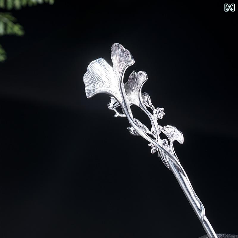 かんざし レディース S925しろがね色 鴨脚樹 鴨脚樹 花枝 レトロ 大時代 雅びやか 雅びやか 漢服 和装 浴衣 御召しもの 髪飾りつけ まとめ髪 引き上げる髪の毛 髪の毛添え物