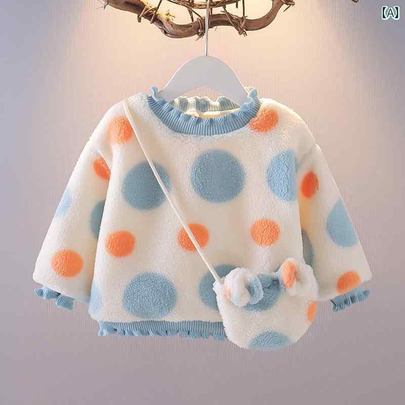 Tシャツ 女の子 ベビー キッズ 幼児 裏起毛 長袖 クルーネック ドット柄 再生繊維 ソフトな肌触り 秋冬 カジュアル あったか 防寒 保温 普段使い お出かけ ライトグリーン スカイブルー
