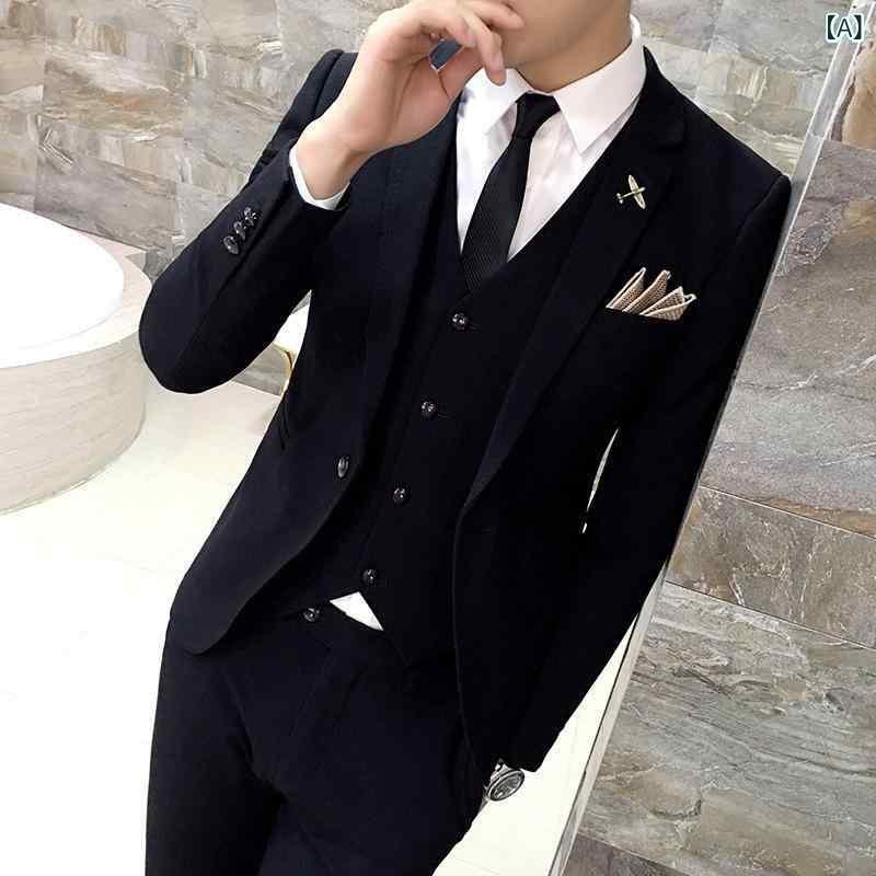 スーツ メンズ 男性用 スリーピース 3点セット セットアップ ゆったり ルーズフィット テーラード ポリエステル ビスコース ポリウレタン ブラック ネイビー 秋冬 ビジカジ 普段使い