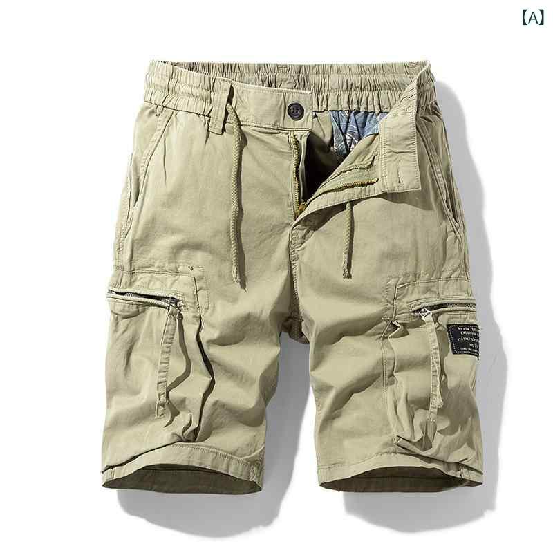 ショートパンツ メンズ カーゴパンツ ハーフパンツ ゆったり 大きいサイズ ビッグシルエット 多ポケット ダメージ加工 ヴィンテージ 薄手 コットン 綿 ストレート 微ストレッチ 普段使い アウトドア ストリート カジュアル 春夏 カーキ 黒