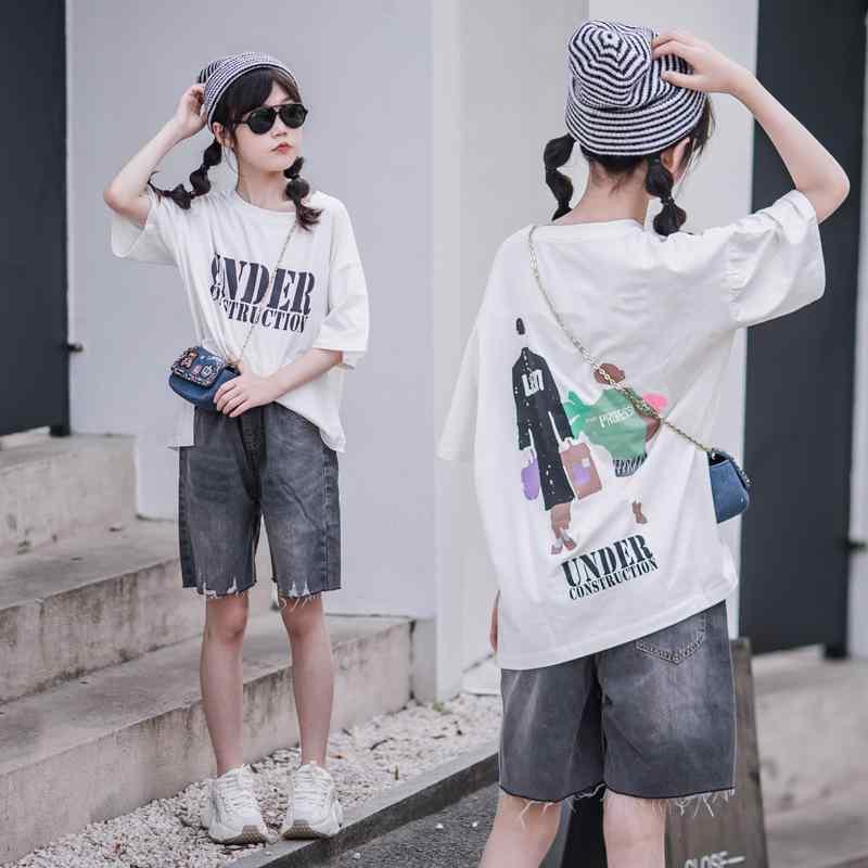Tシャツ キッズ 女の子 半袖 ロゴ プリント 綿 コットン ゆったり ルーズフィット 薄手 軽量 カジュアル 韓国風 かわいい クルーネック 吸湿速乾 春夏 トップス 普段使い ホワイト