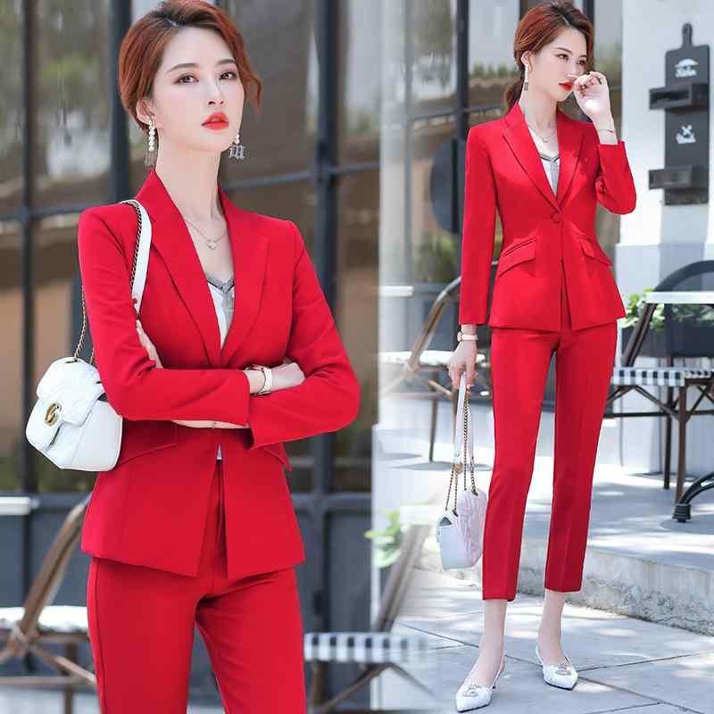 セットアップ レディース 長袖ジャケット ロングパンツ ポリエステル オフィス ビジネス フォーマル 通勤 事務服 職場 きれいめ 上品 エレガント 春秋 レッド 20代 30代 6,912円