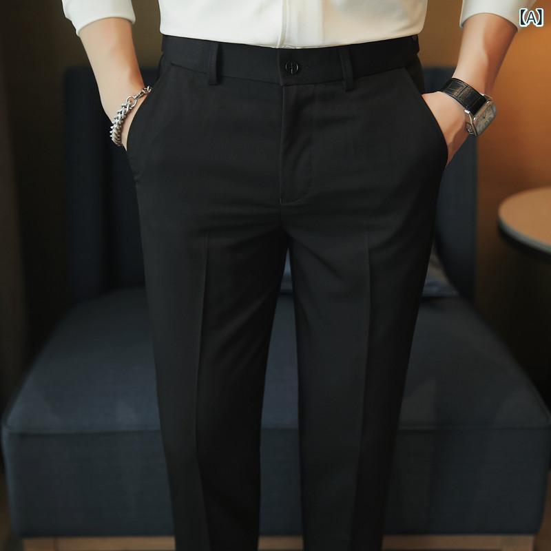 パンツ メンズ 男性用 カジュアル スラックス 春夏 九分丈 アンクル丈 無地 ウエスト調節 スリムフィット 細身 ストレッチ イージーケア 綿混 ストレート 普段使い ミドルライズ ボトムス